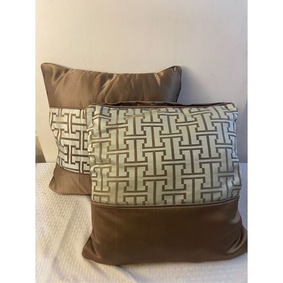 2 Whole Home pillows brown teal colors 16x16” - Picture 1 of 2